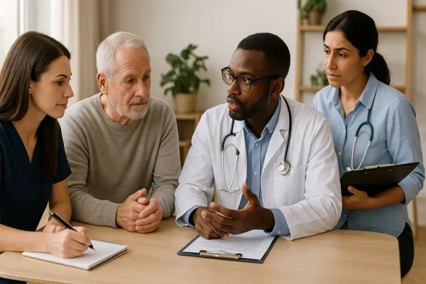 Healthcare team working with patient on personalised chronic pain management plan